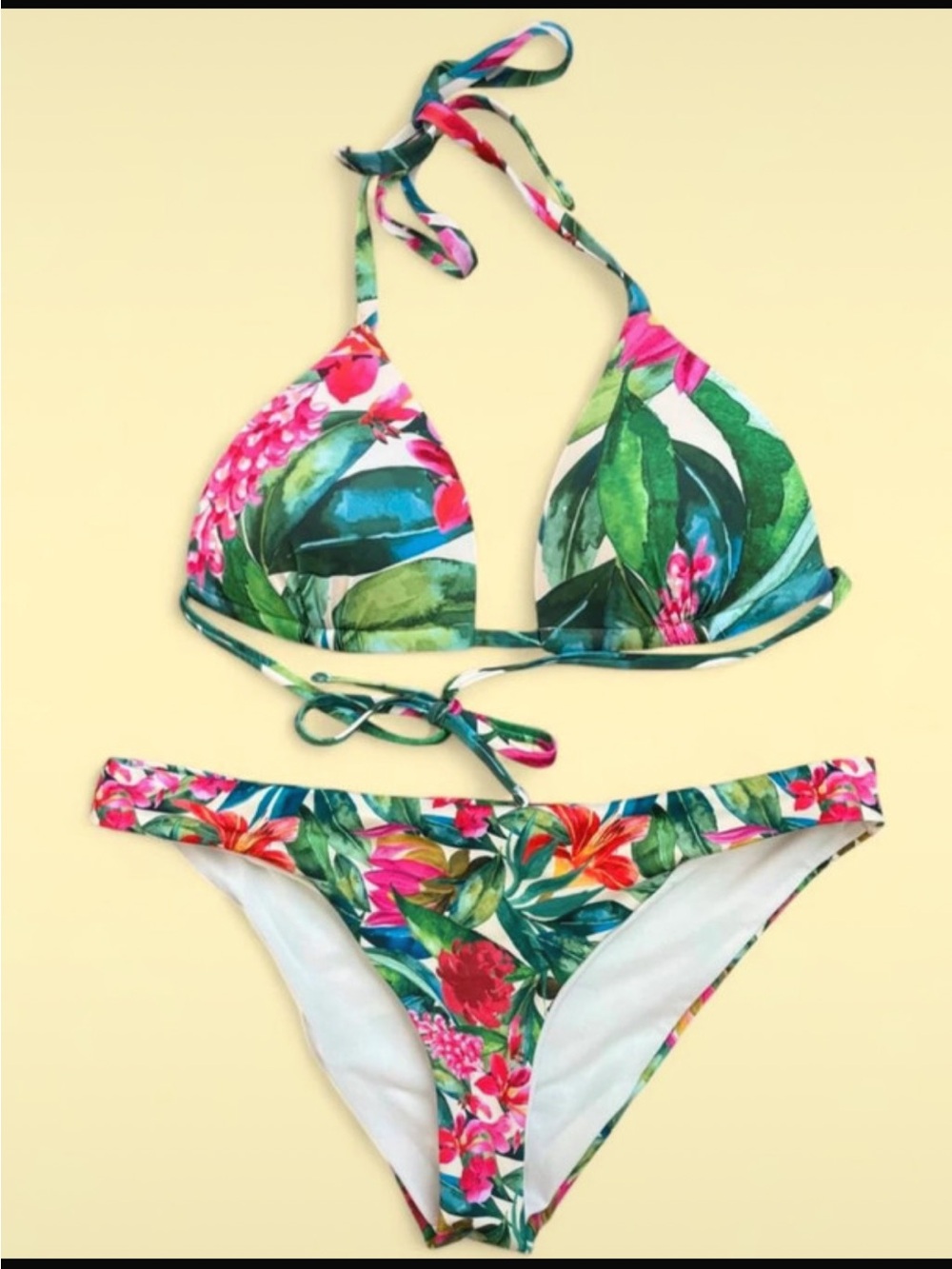 Primark Floral Triangle Bikini Set - Green & Pink